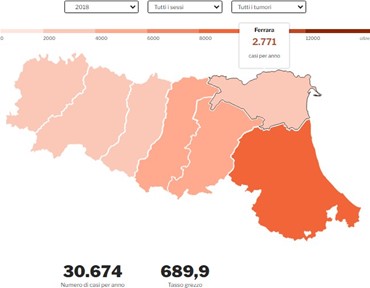 Mappa della regione Emilia Romagna suddivisa per province